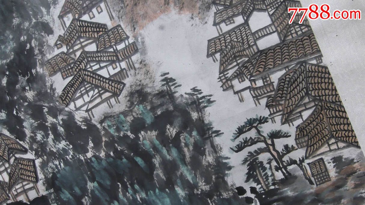 名家山水画国画,尺寸大,林伯卿画的,1993年画的带这么多房子