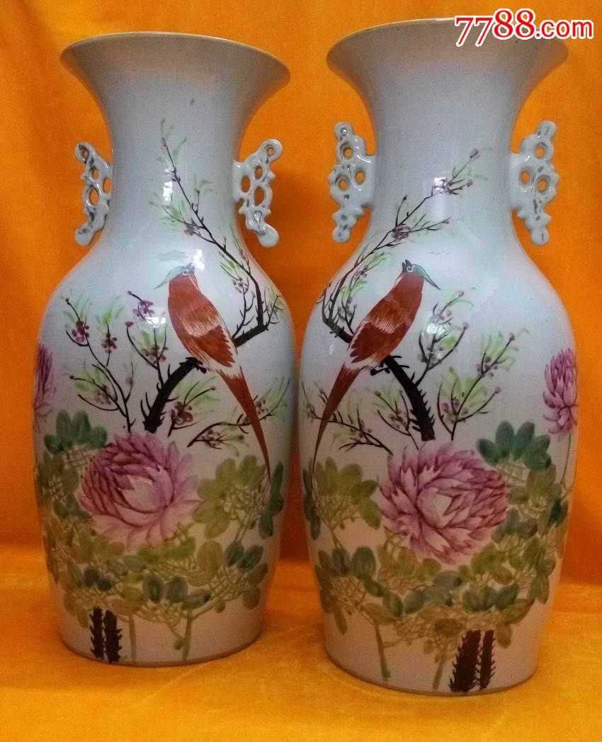 民国150件粉彩花鸟嫁妆瓶一对
