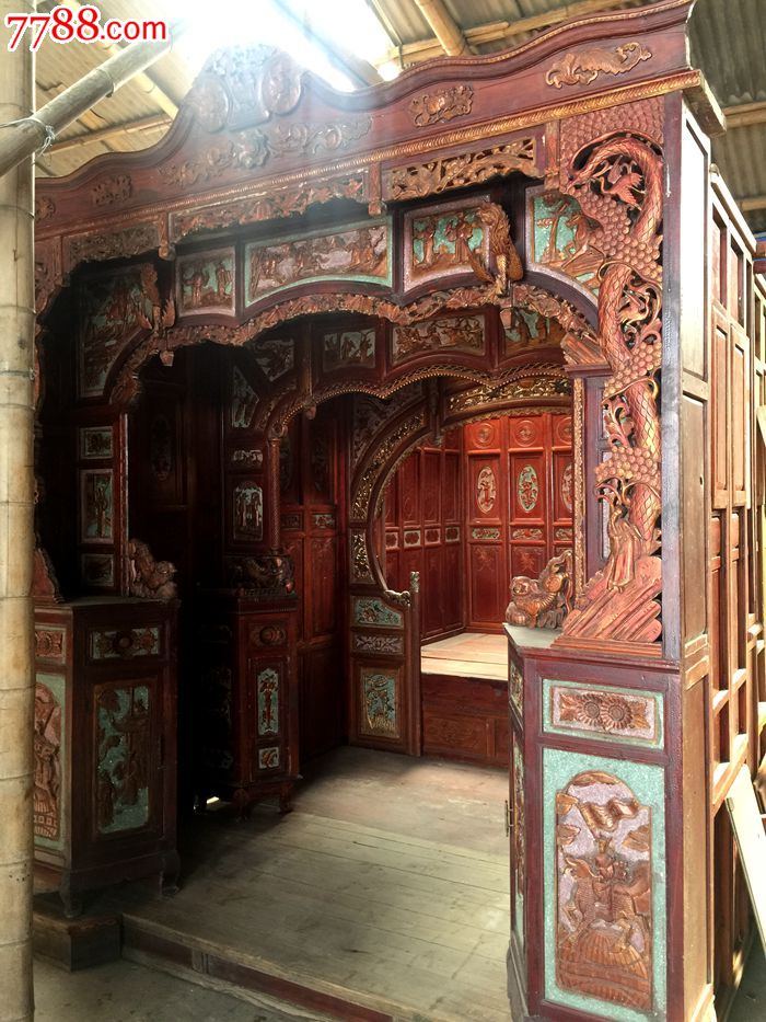 明清古旧家具xq1606镏金雕刻三进千工拔步床13857791050