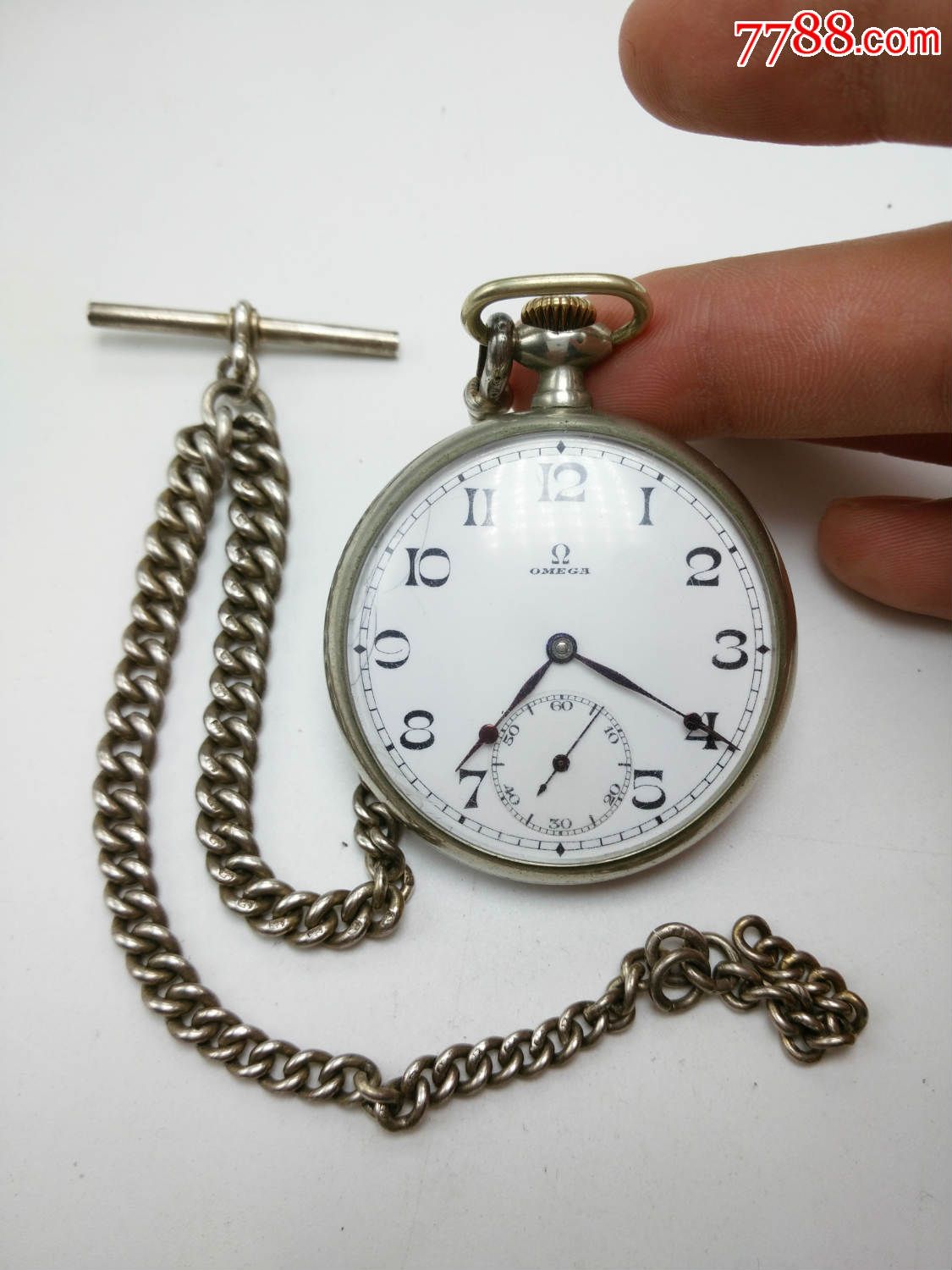 欧米茄古董老怀表正常走时直径48mm!附带纯银表链!