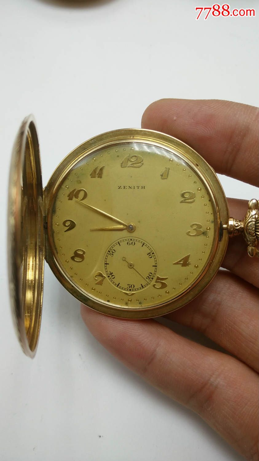 14k金真力时瑞士名表三开门古董老怀表正常走时直径50mm!超薄款!
