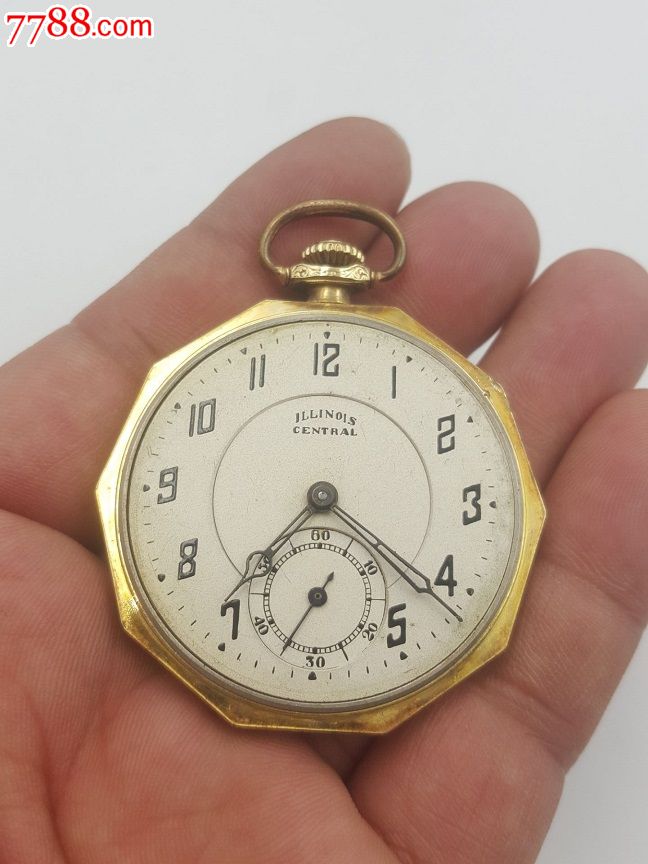 美国产异形/十边形包金illinois/伊利诺斯古董老怀表--走时完好.