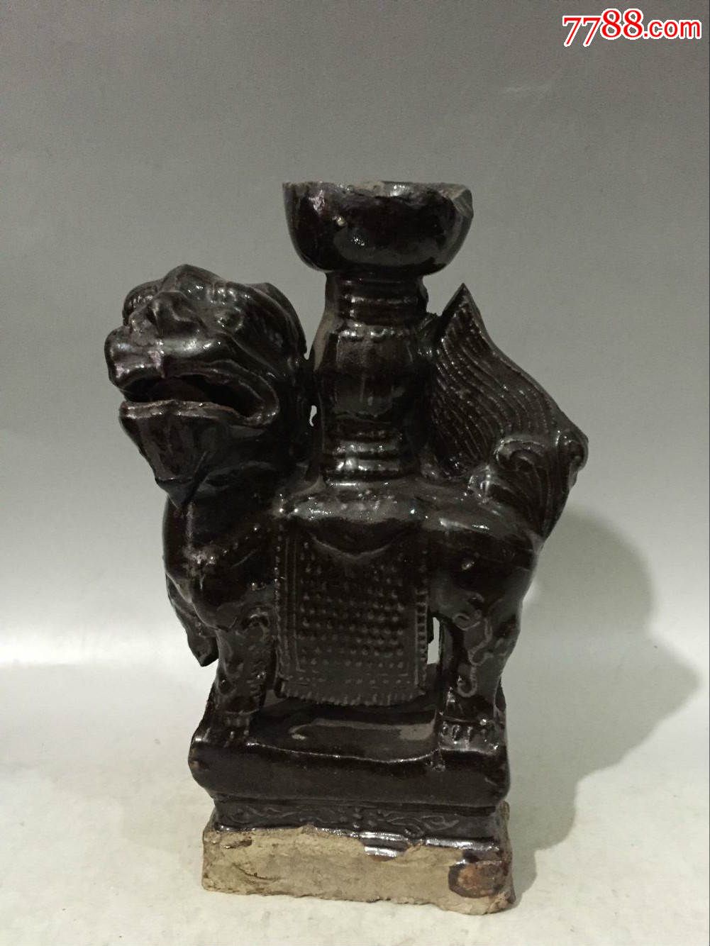 黑釉狮子烛台油灯2
