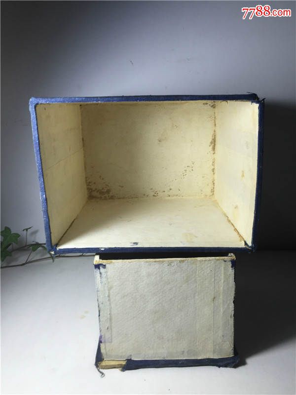 古玩收藏怀旧老物件晚清盛放文玩器具的纯手工纸胎蓝布盒子书匣