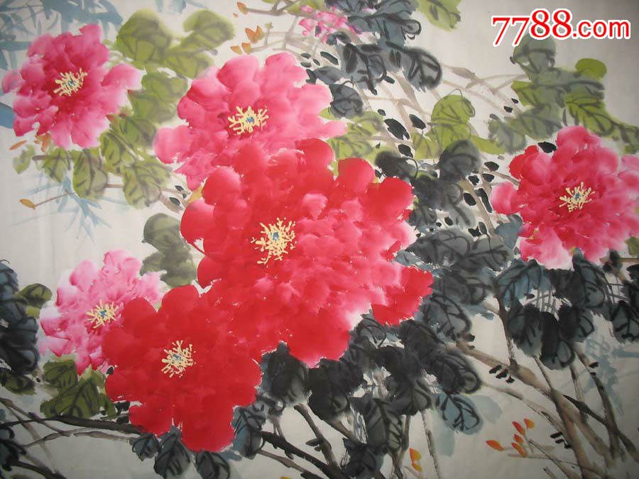国画纯手工实力画家黄山川小六尺花鸟牡丹(前程似锦)1828