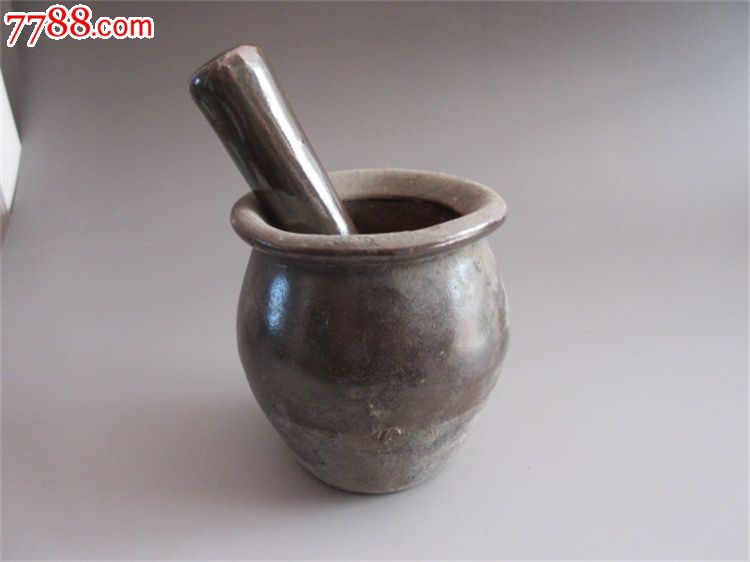 古老黑酱釉中药房用具老中医锤药臼罐药捻子收藏包老古瓷器展示