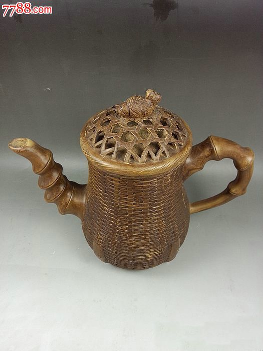 宜兴段泥竹编紫砂壶鱼篓壶