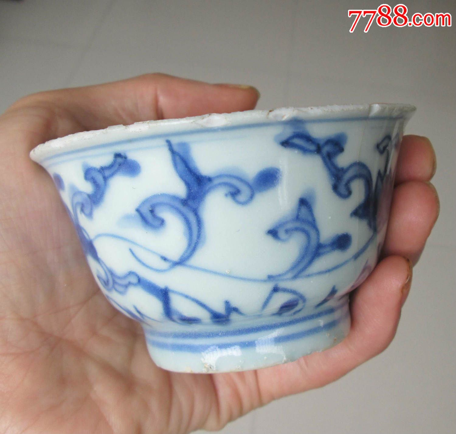 明代明晚期,万历早期青花压手杯,薄胎细路子