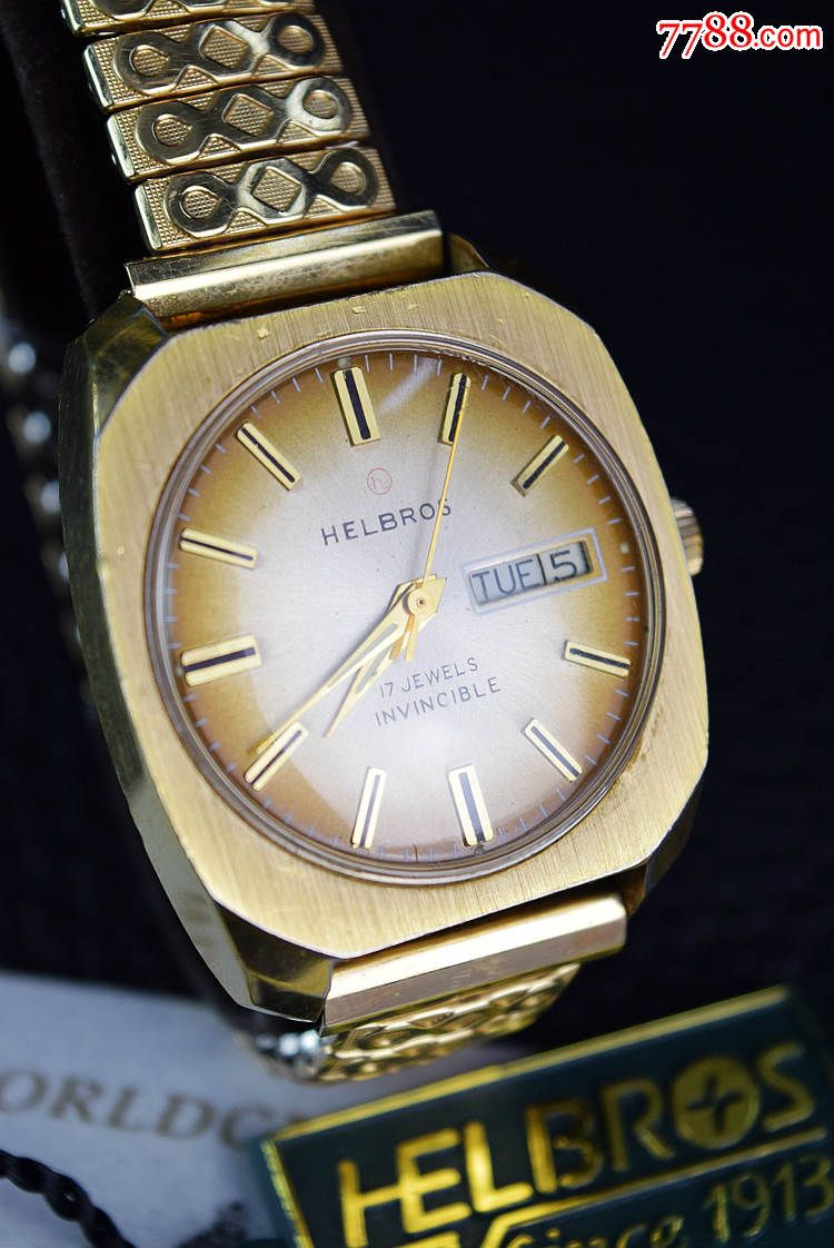 德国手表helbros腕表机械表男表手动17钻日历功能佳礼品推荐