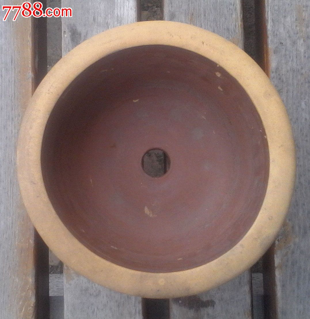 老紫砂花盆:红波刻段泥圆盆,逸品!(货号a271)