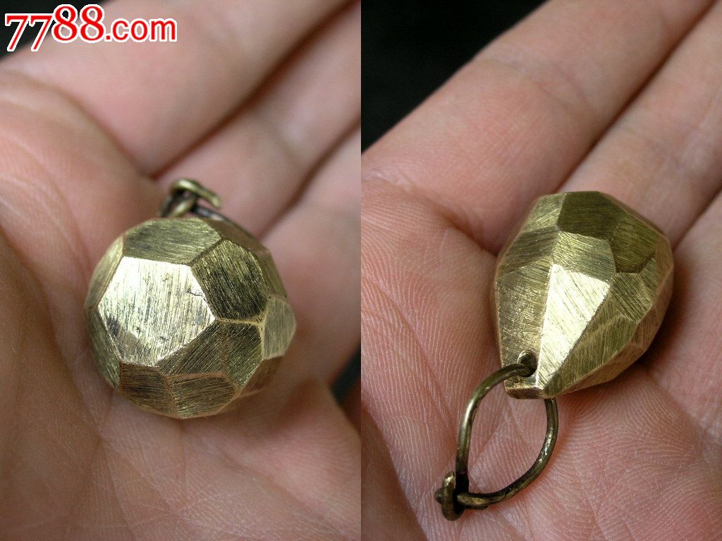 怀旧收藏160410-边疆早期自制多面仿钻石黄铜挂坠秤砣42g