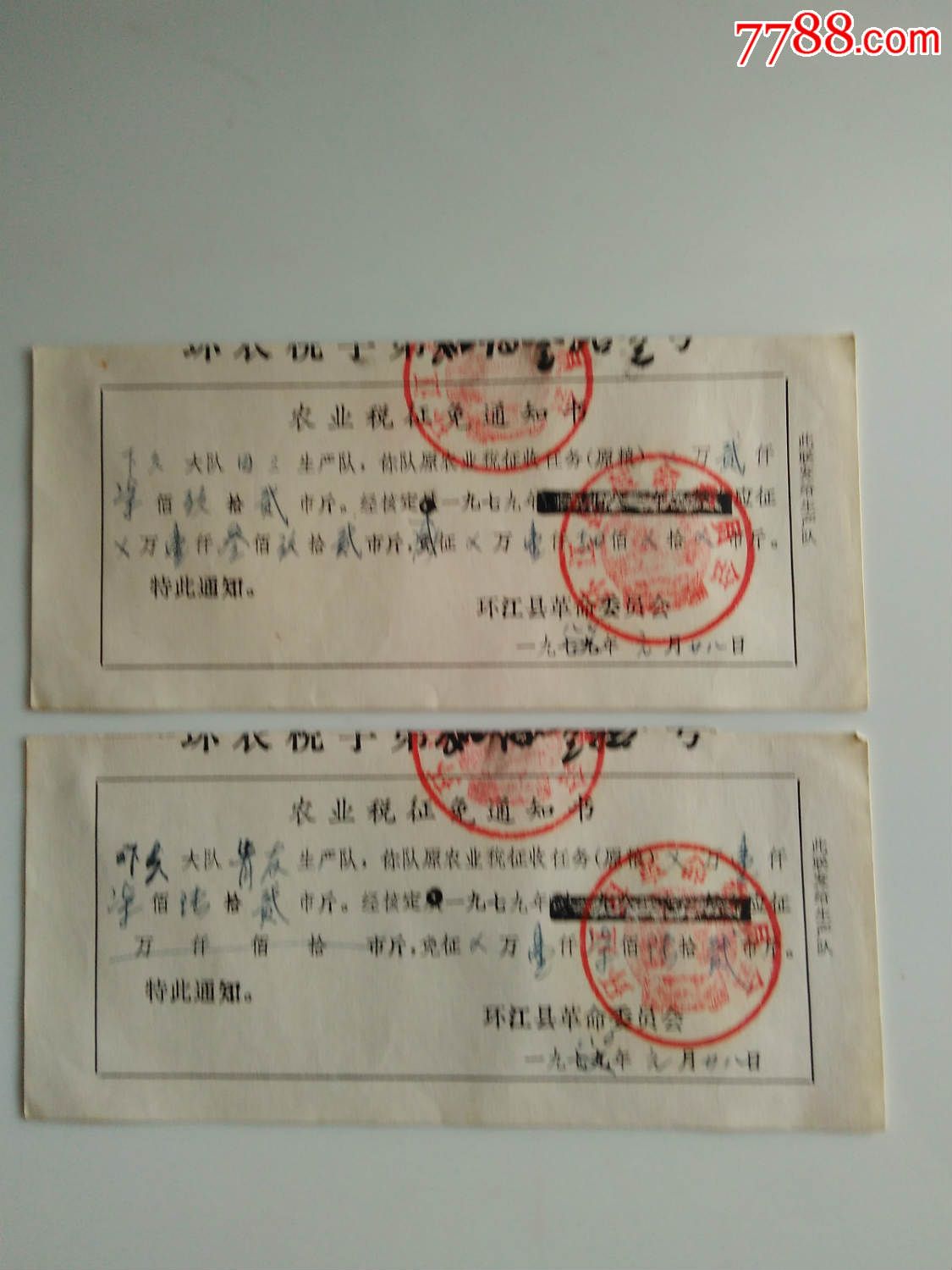 农业税征免通知书