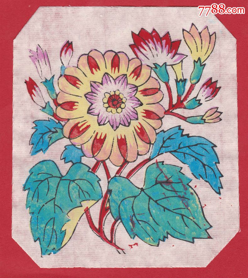 花·河北武强小型珍品木板实品年画