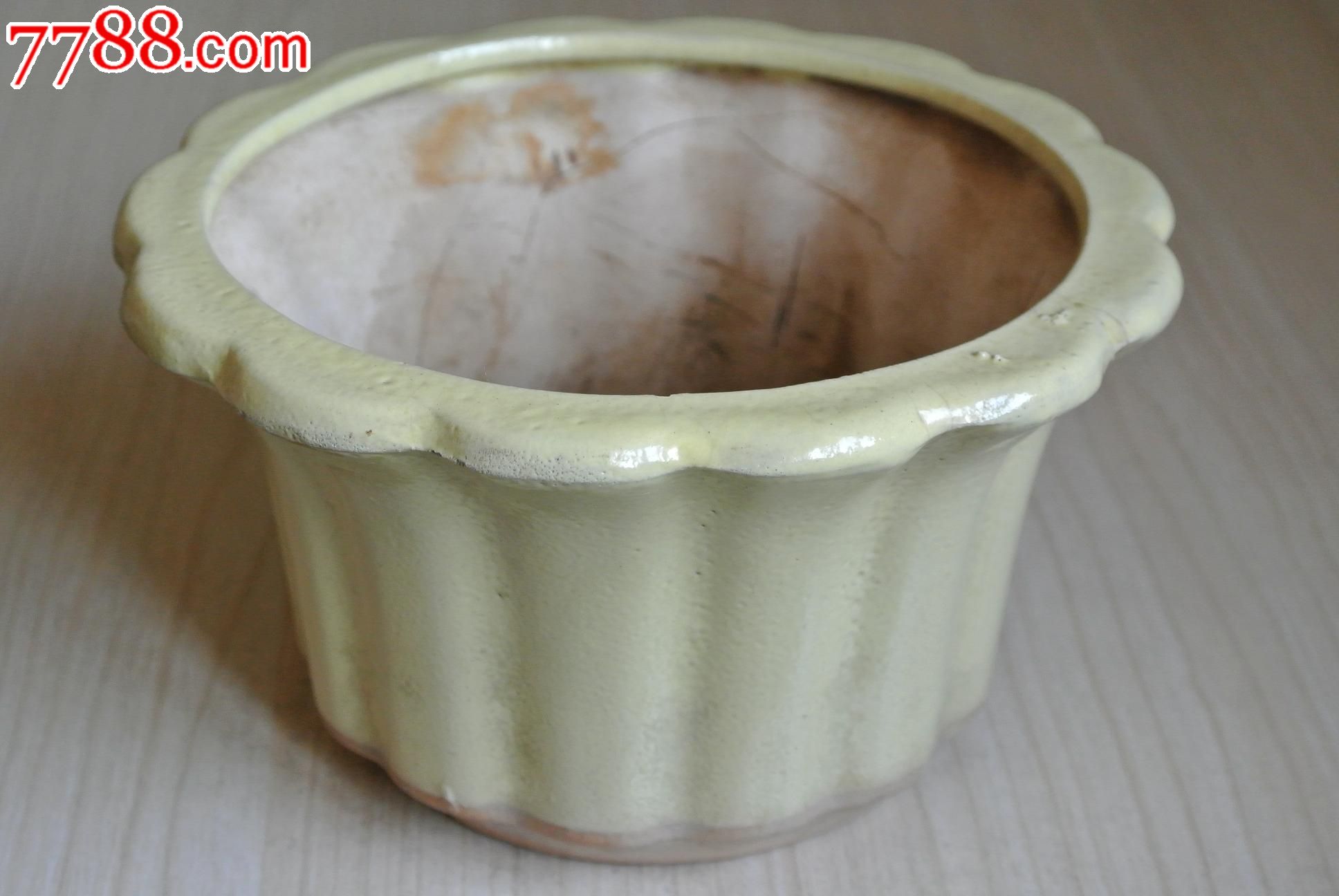 文革段泥黄釉紫砂花盆老紫砂盆收藏