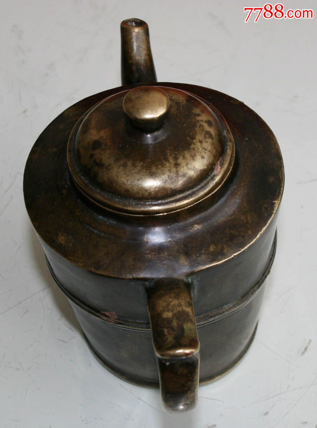 黄铜茶壶赤龙柄宣字款老铜壶