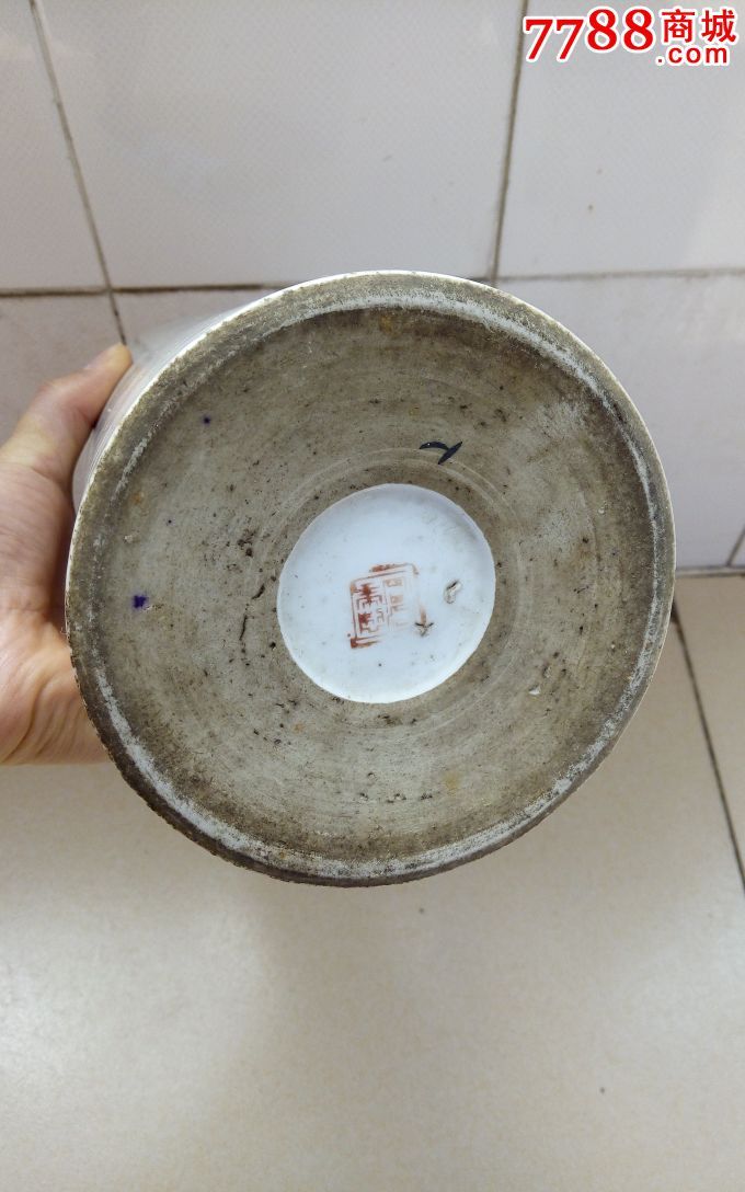 民国人物帽绘画妇幼人物帽筒旧瓷器底款