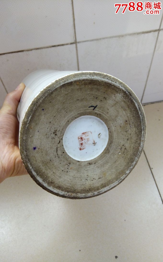 民国人物帽绘画妇幼人物帽筒旧瓷器底款