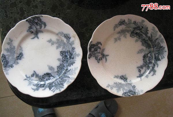民国英国皇冠款印花花口盘13厘米一对全品