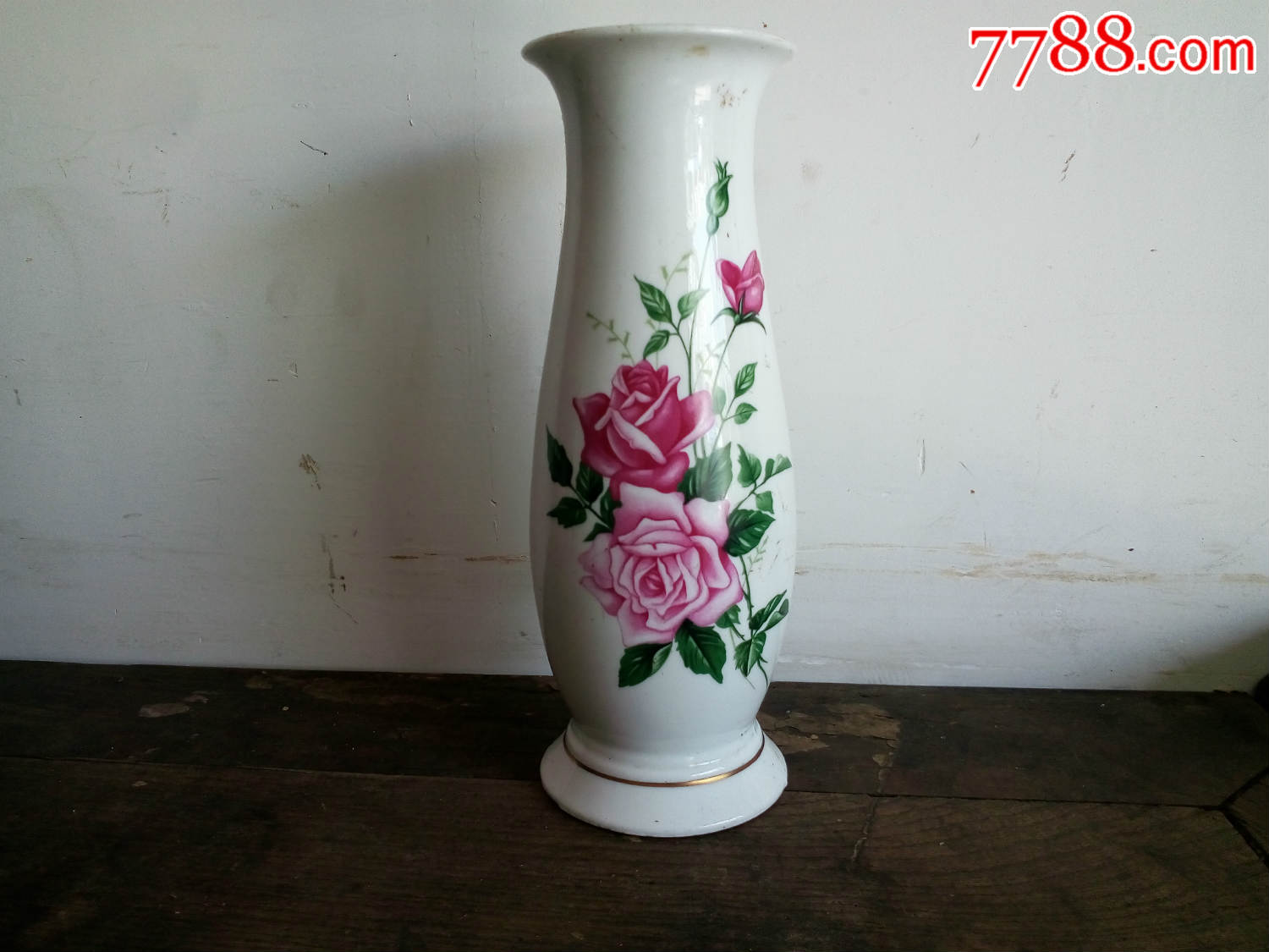 解放初期印花花卉老花瓶玉净瓶梅瓶老瓷器摆件完整怀旧包老