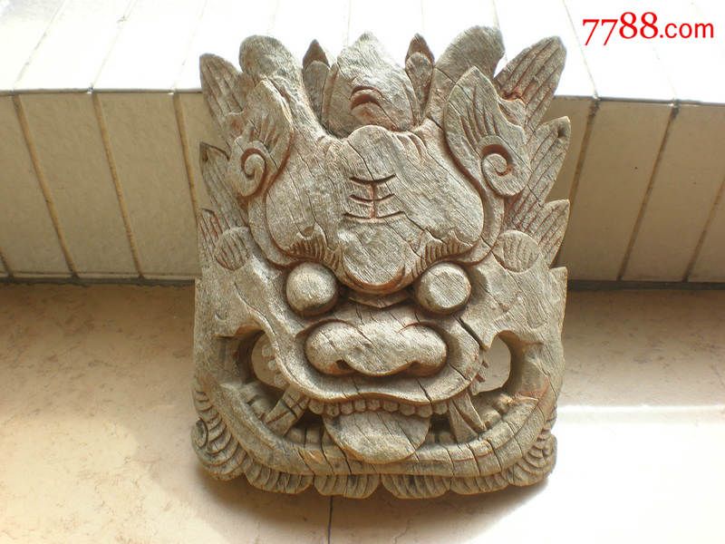 清代木雕辟邪挡煞镇宅狮子吞口