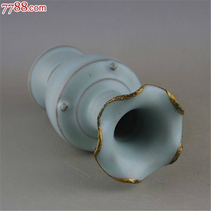 宋汝窑青釉包金鼓钉花口瓶_青白瓷/影青瓷_第5张_7788瓷器
