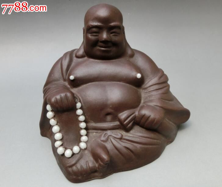 手感滋润砂胎细腻笑口常开八十年代老紫砂弥勒佛