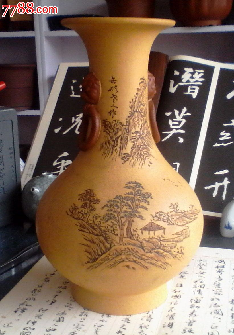 老紫砂花盆:缶硕老人任淦庭与石生合作紫砂花瓶