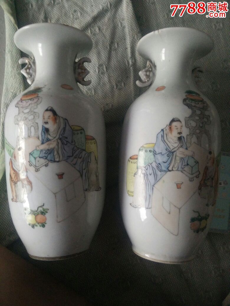 民国制瓷名家胡海清人物嫁妆瓶一对