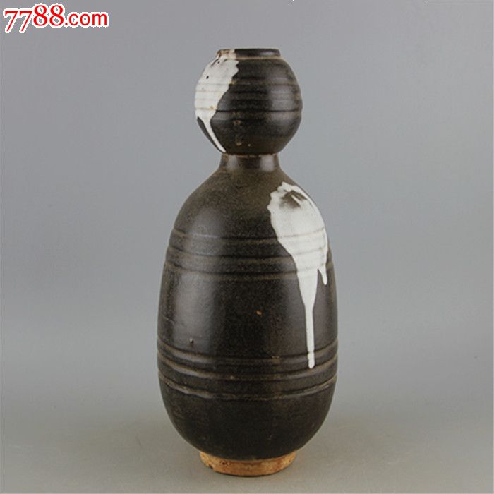 唐钧窑黑釉点彩炫纹蒜头瓶_黑瓷/天目瓷_收藏价格_鉴定交易_7788瓷器