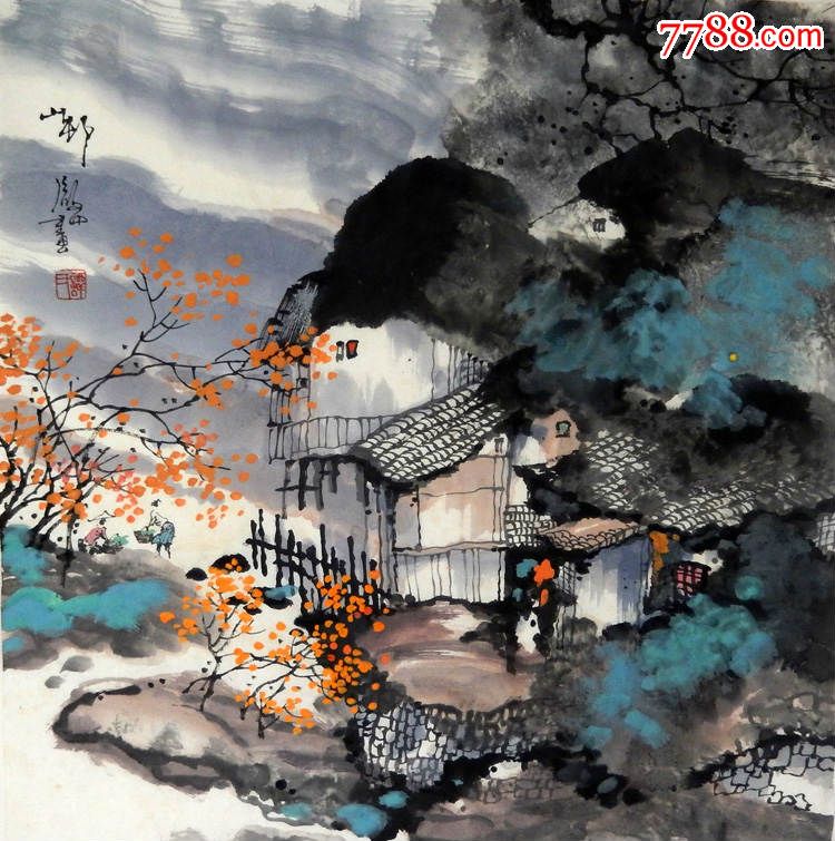 岭南画派彩墨画家谭微中原创水墨山水值得收藏yt59811