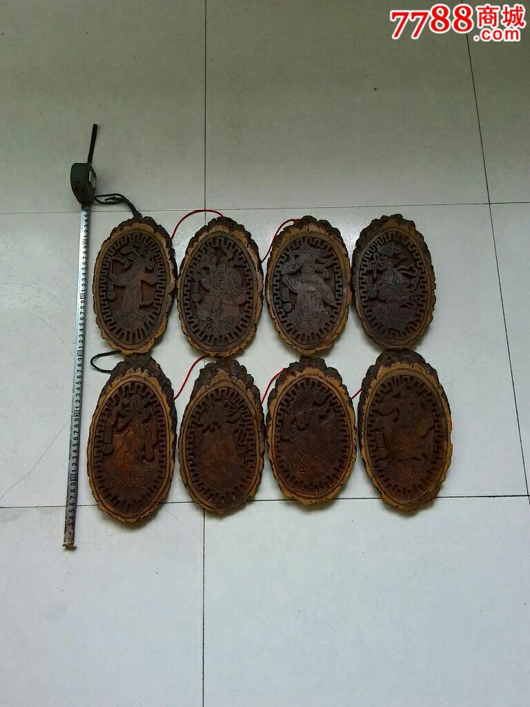 纯手工黄玻璃木雕刻八仙过海