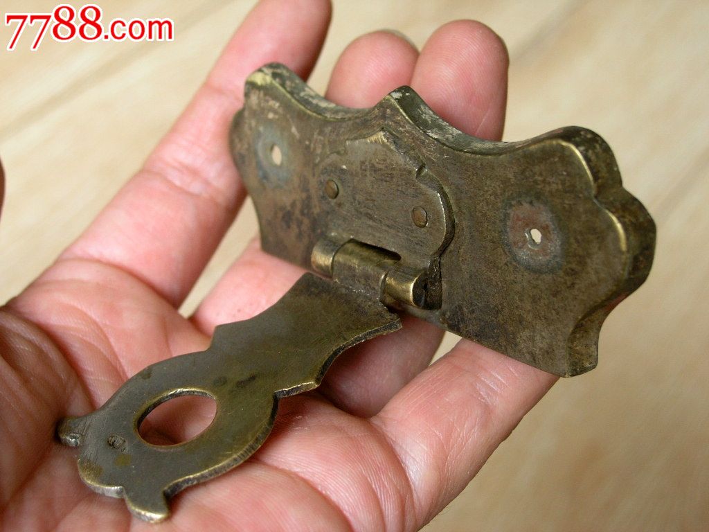 锁具收藏160602-民国老字号陈义顺制白铜箱包锁扣锁鼻