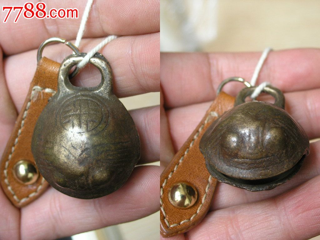 马帮遗旧160603边疆早期小号錾纹扁式虎头铜铃铛4cm磨砺圆润