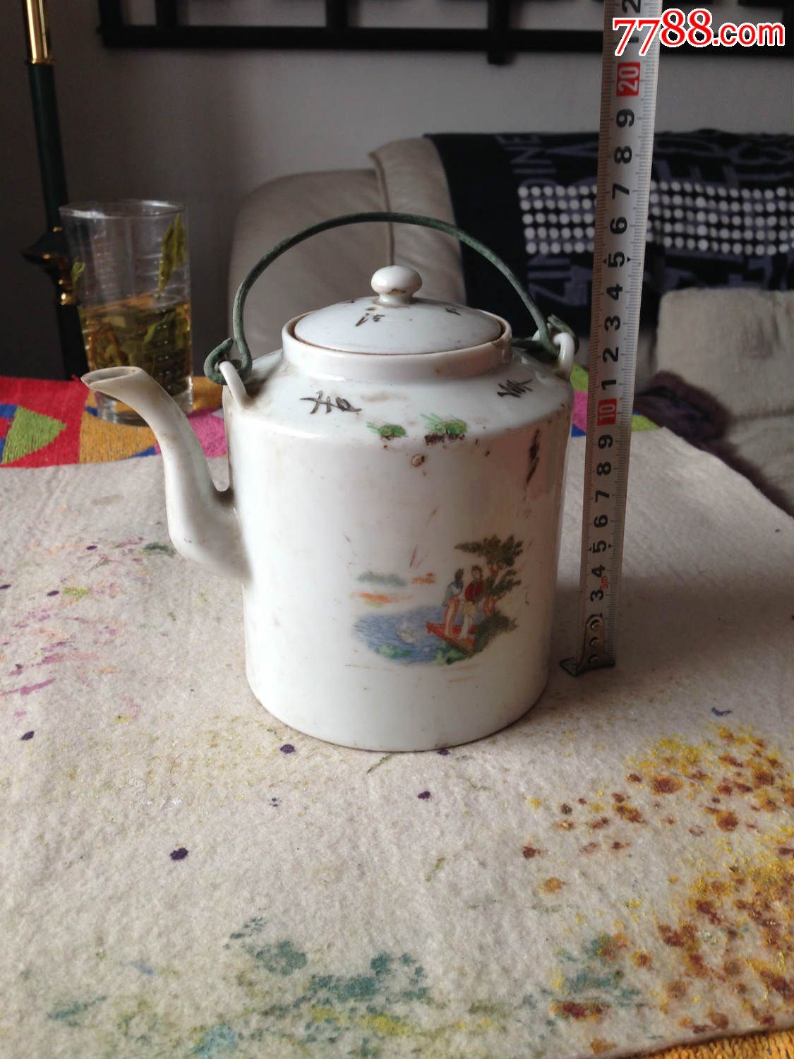 古董古玩收藏民国人物杂项提壶青花瓷瓷器茶壶