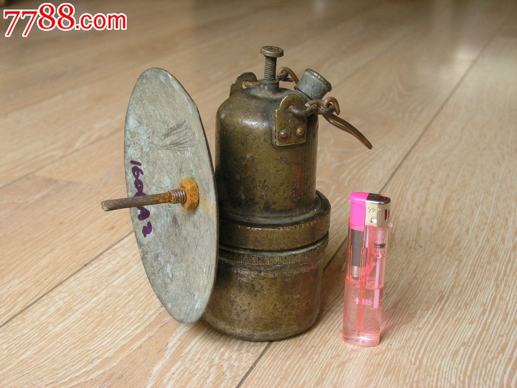 怀旧收藏1606a2-民国修滇越铁路时用全铜厚料煤石灯电石灯-小号