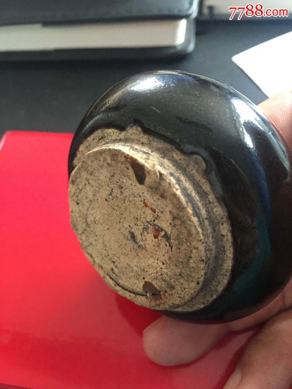 唐代黑釉窑变金斑水盂品相一流