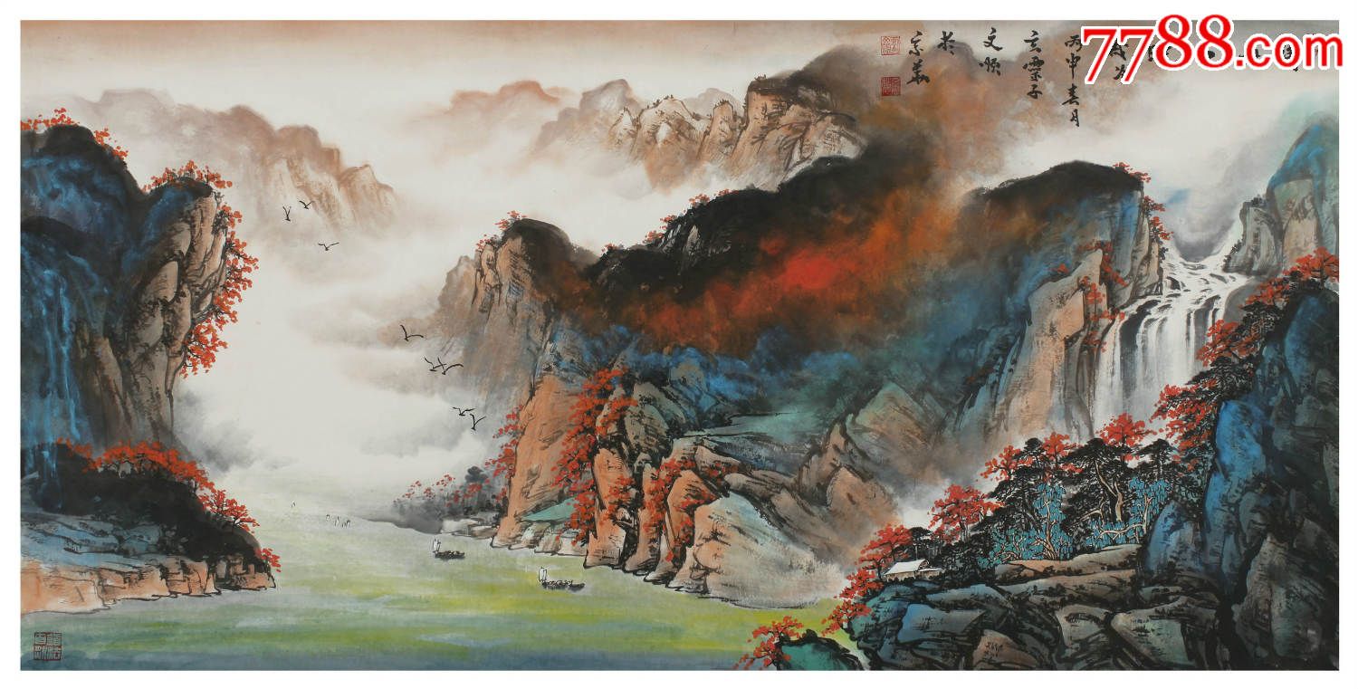 画家刘文顺国画精品泼彩山水--清秋山晓