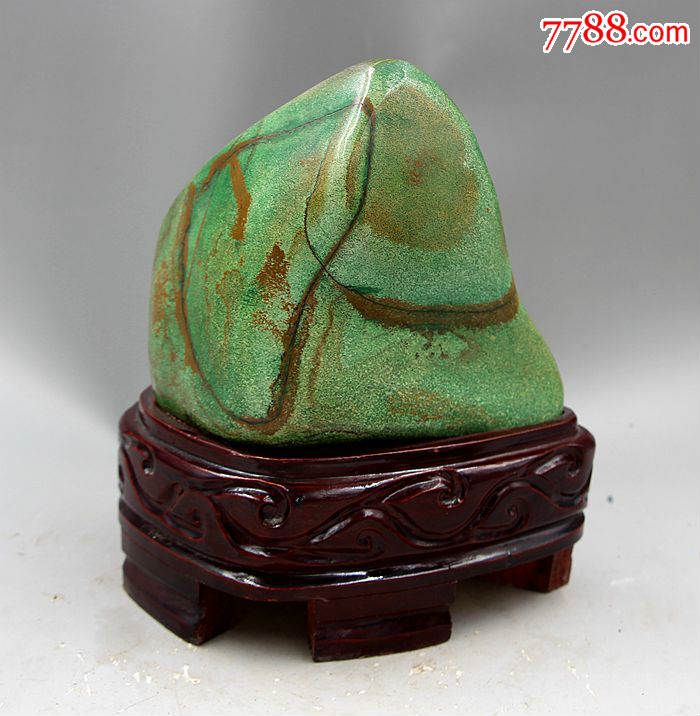 奇石头原石矿物晶体国画石草花石天然奇石摆件【绿色国画石】01