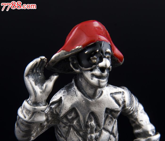 约136克意大利纯银珐琅彩滑稽小丑摆件1对西洋古董银器收藏