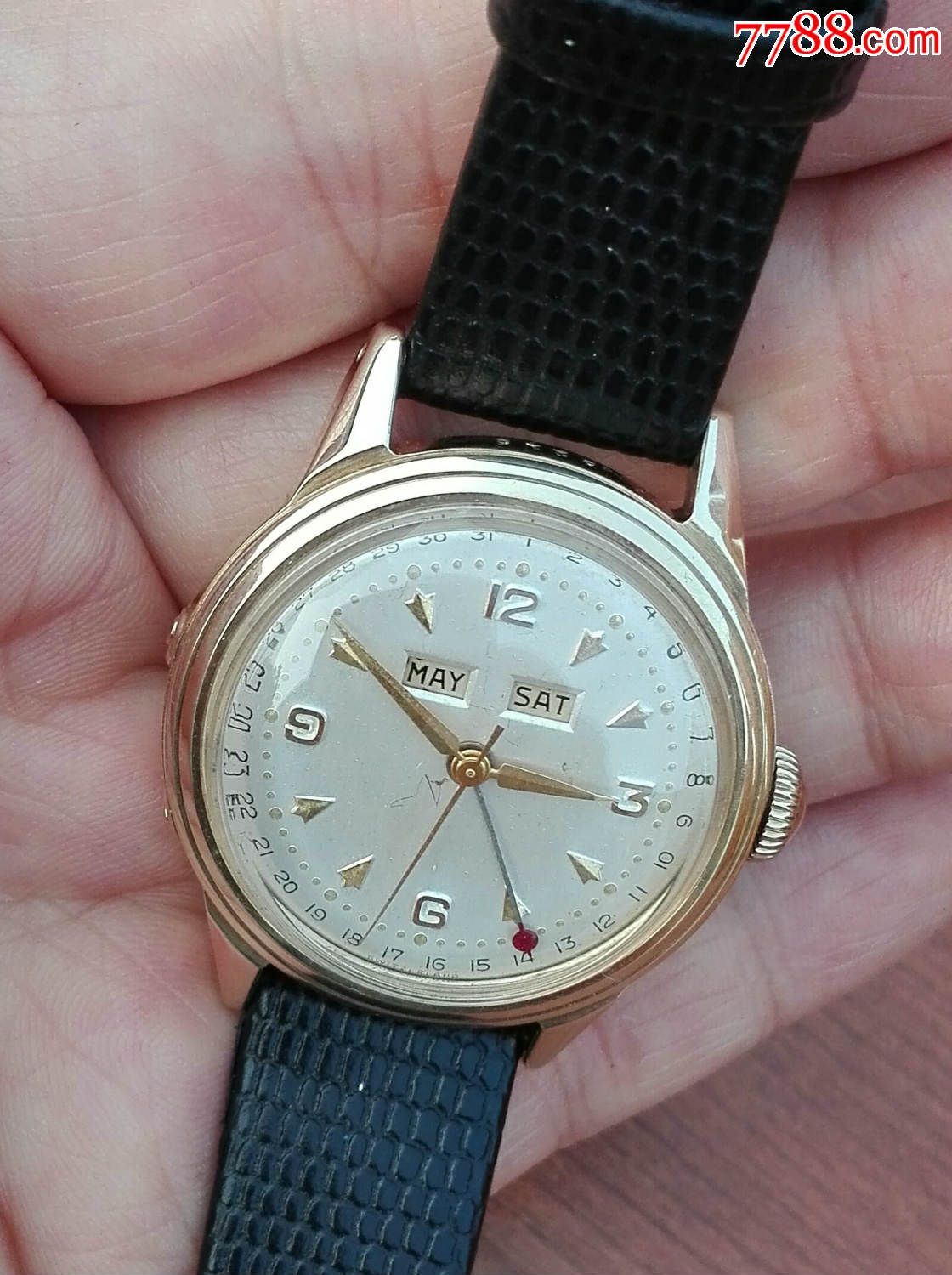二手摩凡陀手表男表14k实金金表功能表品牌名表瑞士原装机械腕表