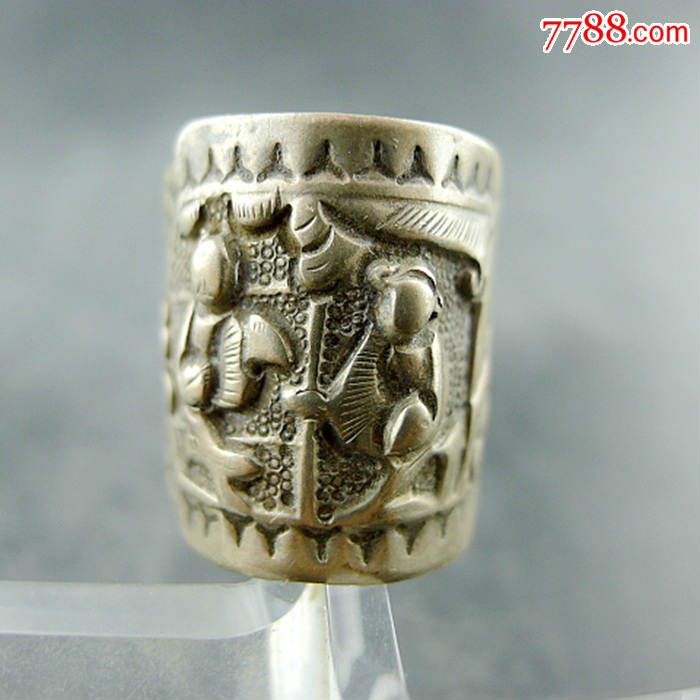 老银戒指清代西厢记老银戒指老银饰品收藏保真包老