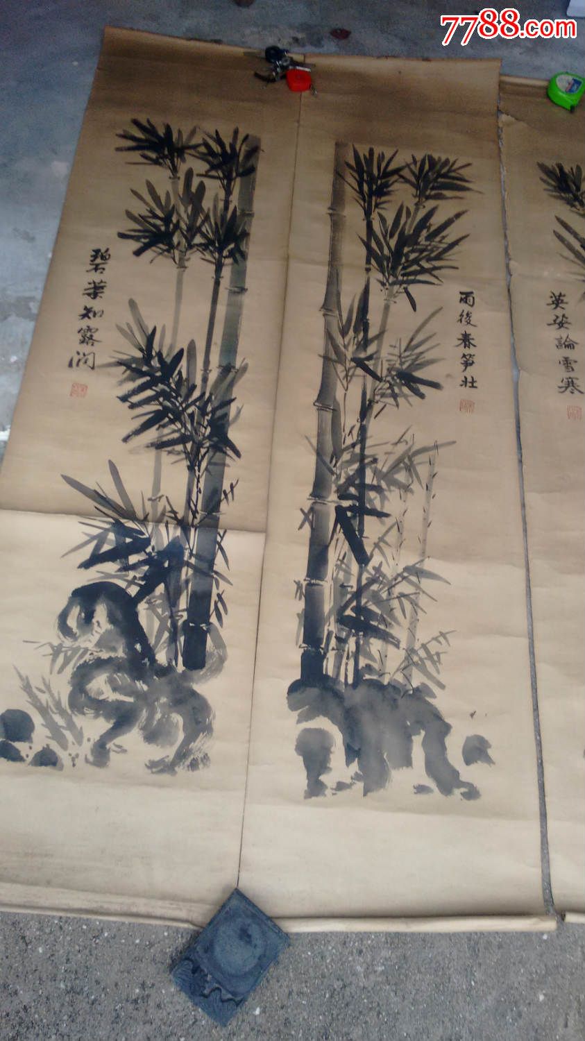 民国竹子画四条屏画四条屏竹子画竹子四条屏画_价格:299.