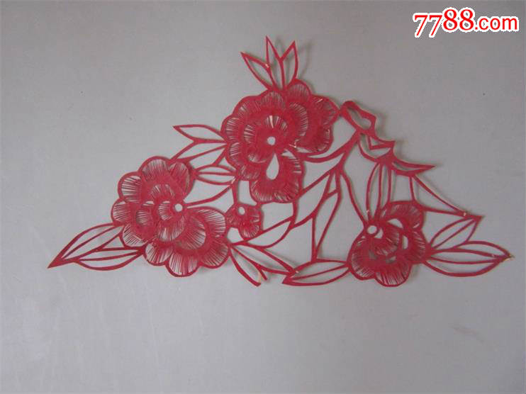 剪纸艺术民俗民间手工绘画红色花卉图案剪纸贴画收藏包老保真