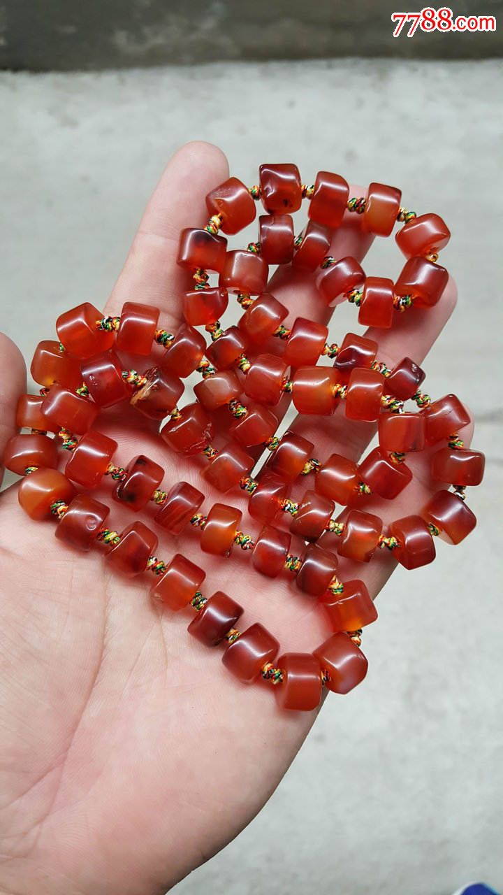 老玛瑙扁珠子项链纯正老玛瑙珠径1.