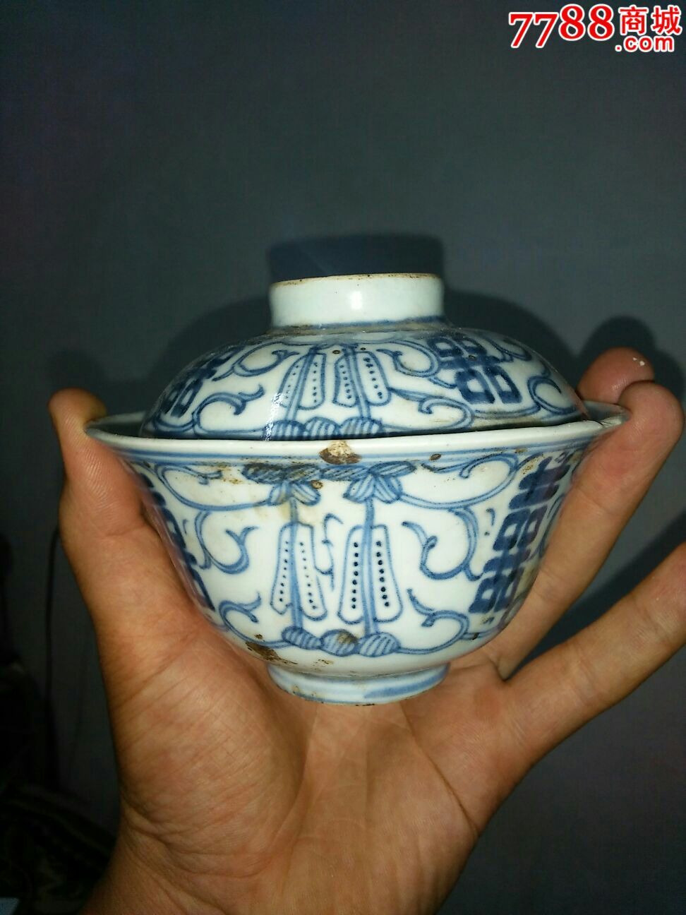 清代青花茶碗一副