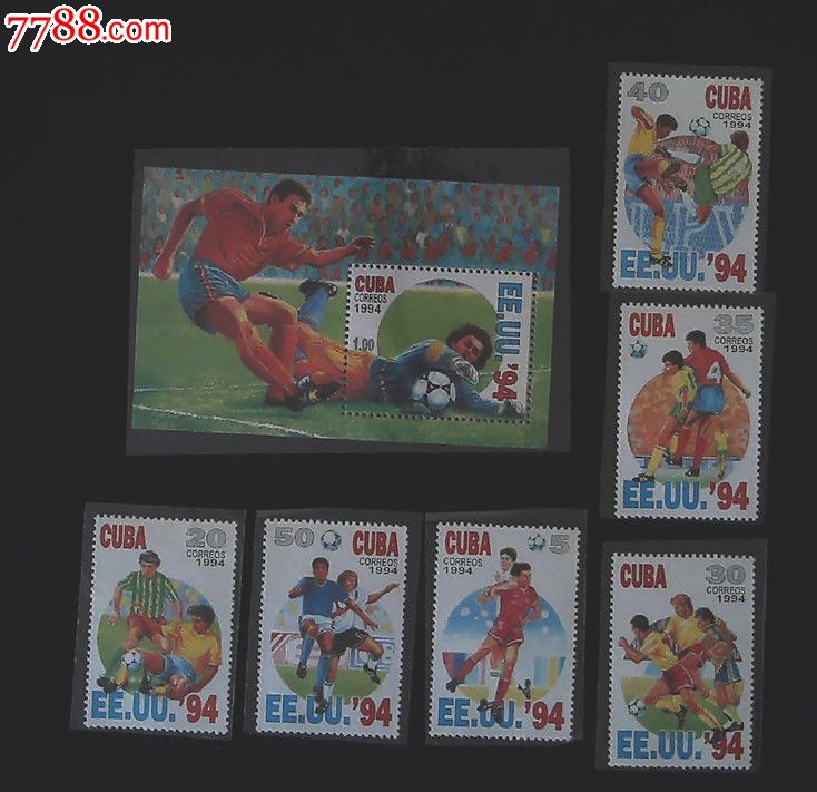 古巴邮票1994世界杯足球赛邮票6全+小型张
