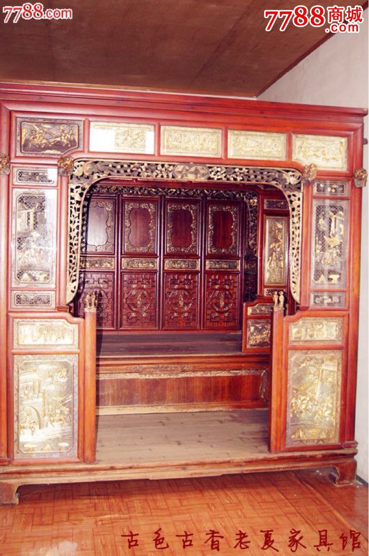 精美冬暖夏凉气派鎏金人物拔步床硬木古董宝藏古玩木雕明清老家具