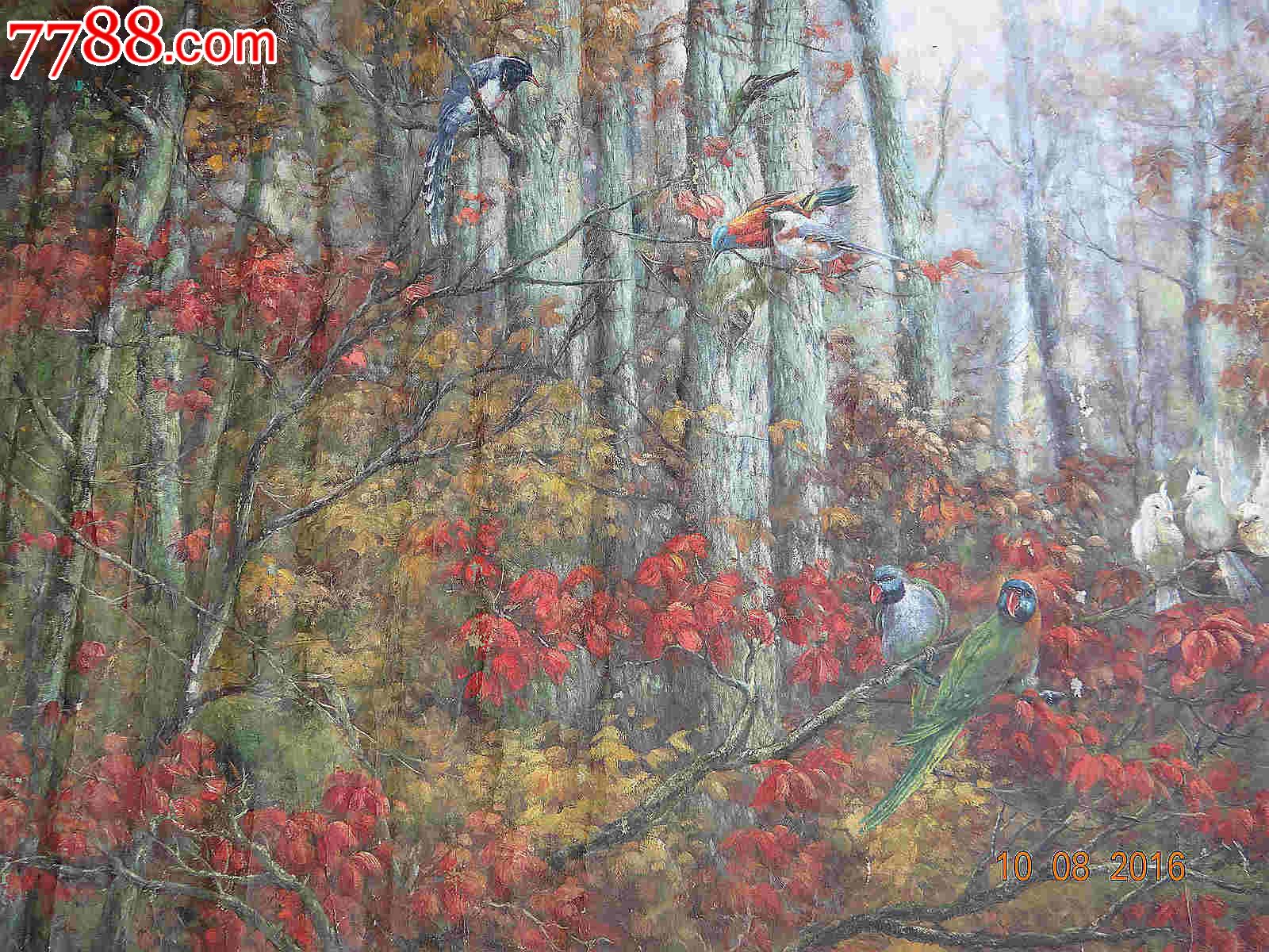 丛林花鸟大型油画