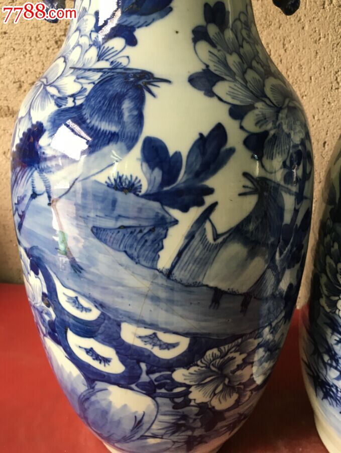 (东北小孙)清代玻璃釉江西瓷300件青花鹦鹉大瓶高58厘米左右