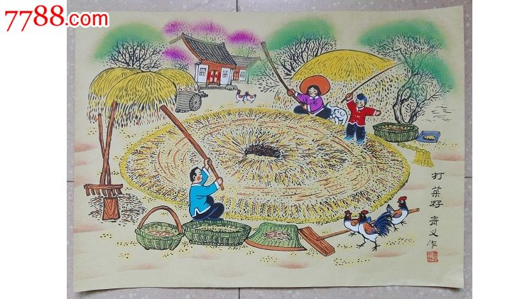 户县农民画打菜籽张青义作画